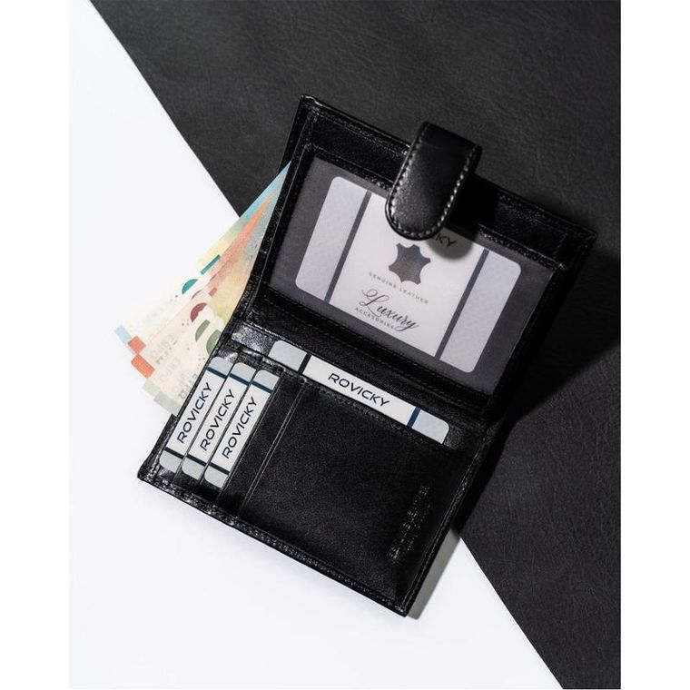 Portfel, czarny, skórzany, RFID, Rovicky