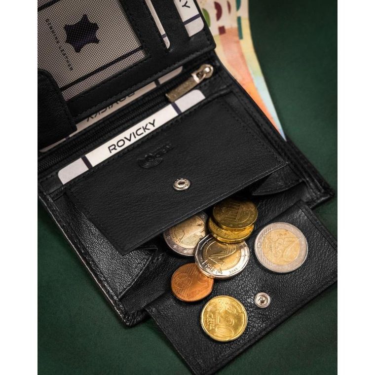 Portfel, czarny, skórzany, RFID, Rovicky