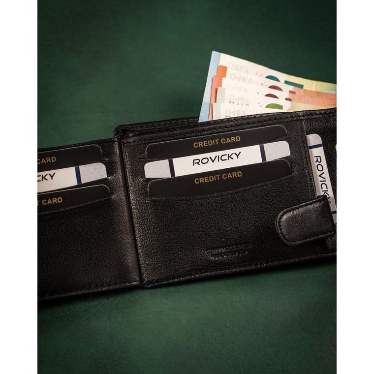 Portfel, czarny, skórzany, RFID, Rovicky