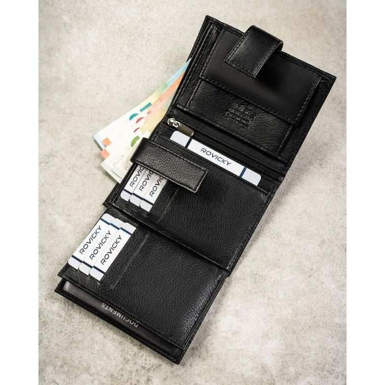 Portfel, czarny, skórzany, RFID, Rovicky