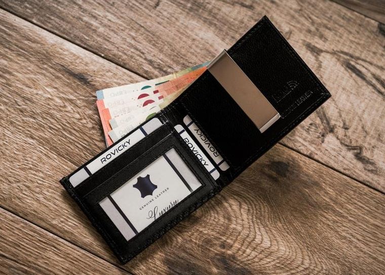 Portfel, czarny, skórzany, Rovicky