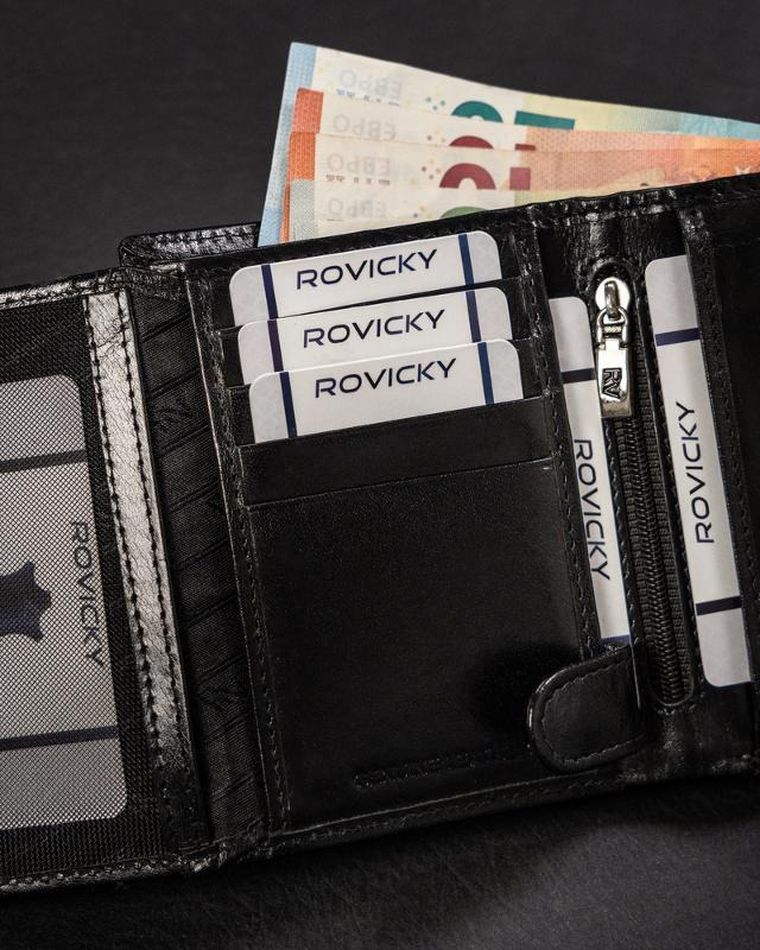 Portfel, czarny, skórzany, Rovicky