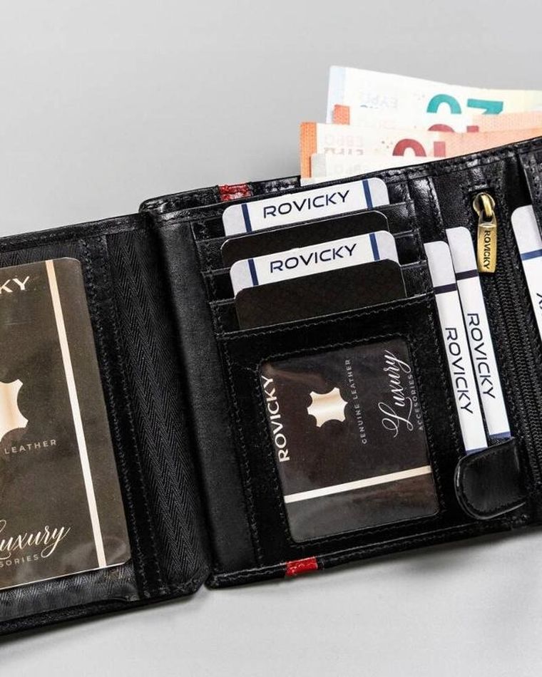 Portfel, czarny, skórzany, Rovicky