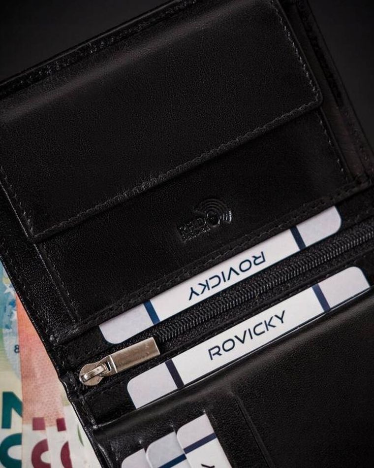 Portfel, czarny, skórzany, Rovicky