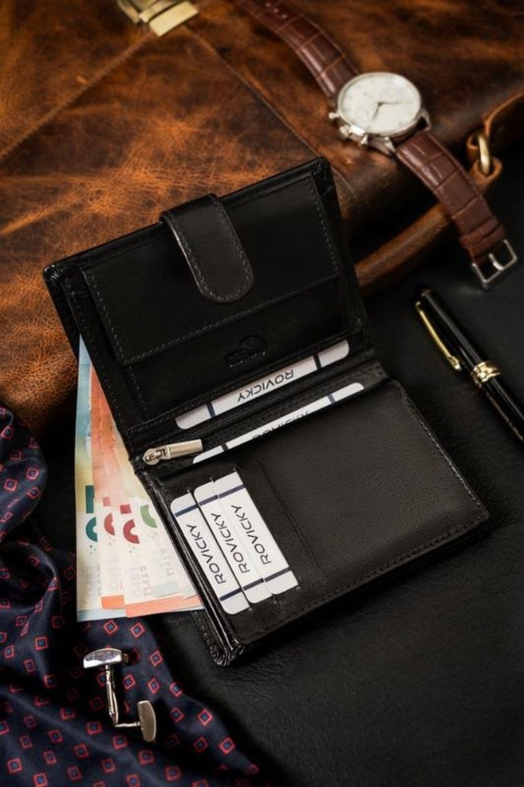 Portfel, czarny, skórzany, Rovicky