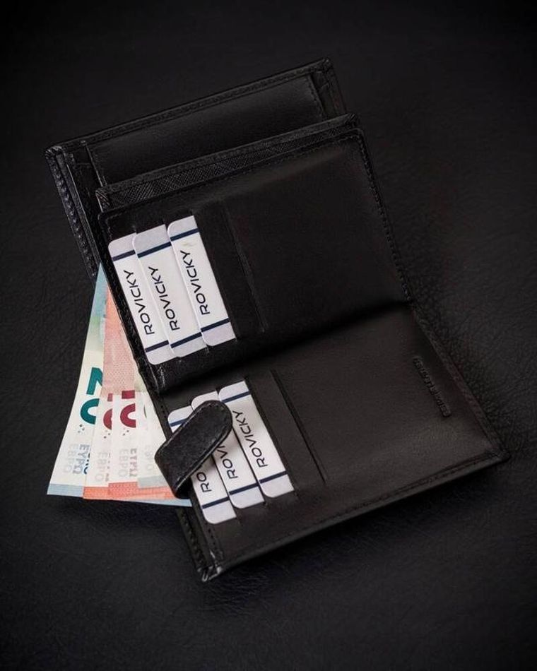 Portfel, czarny, skórzany, Rovicky