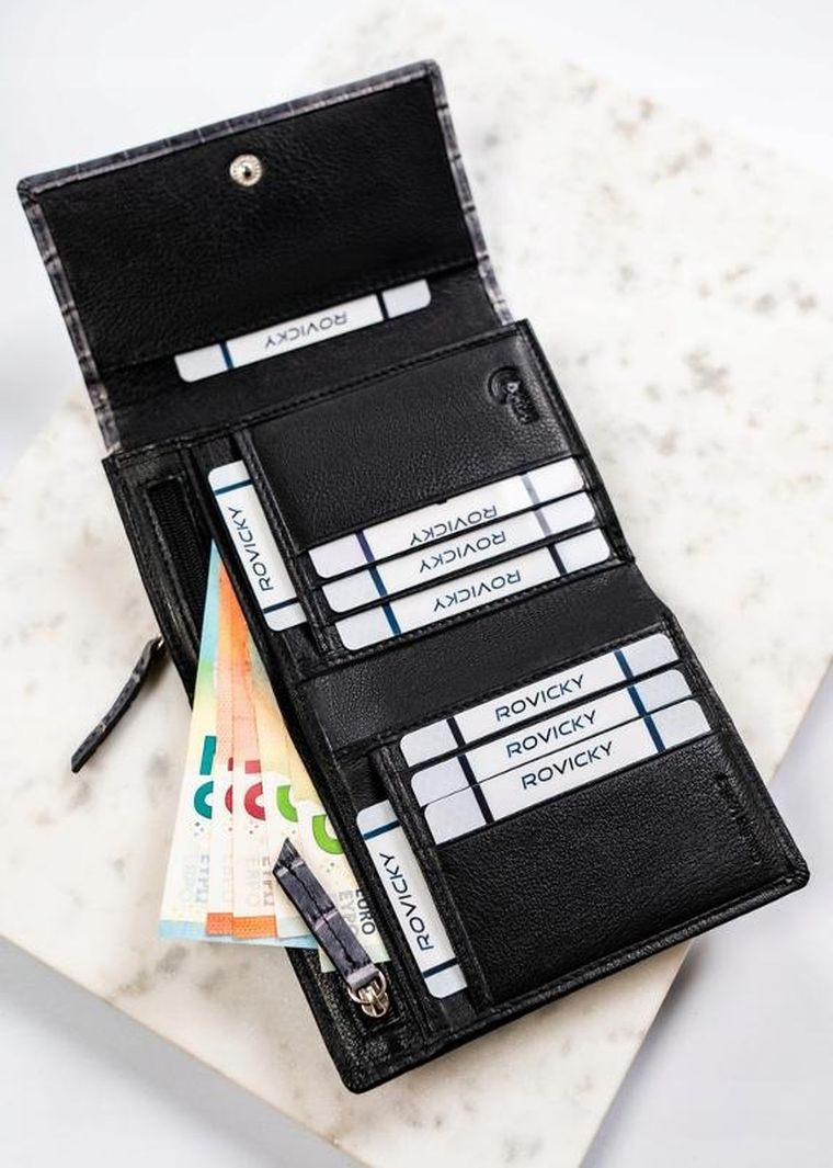 Portfel, czarny, skórzany, Rovicky