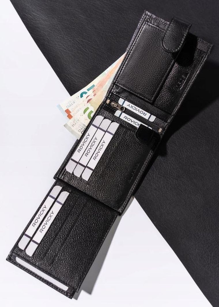 Portfel, czarny, skórzany, Rovicky