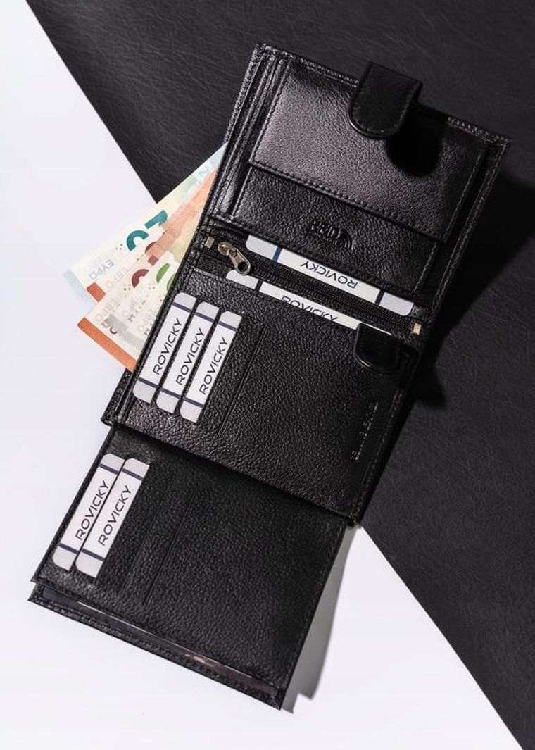 Portfel, czarny, skórzany, Rovicky