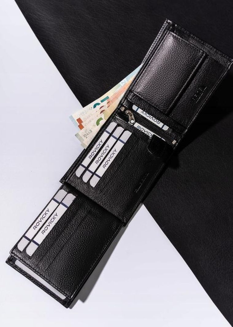 Portfel, czarny, skórzany, Rovicky