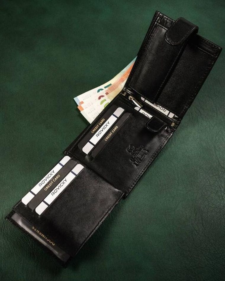 Portfel, czarny, skórzany, Rovicky