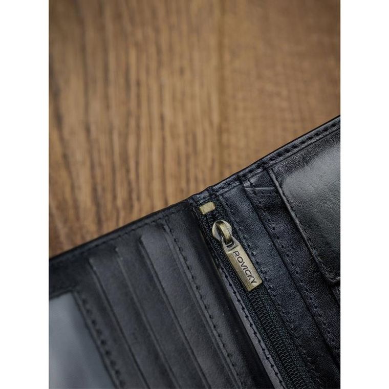 Portfel, czarny, skórzany, Rovicky