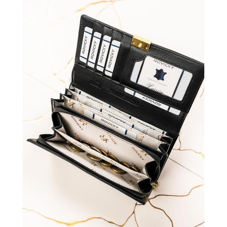 Portfel, czarny, skórzany, Rovicky