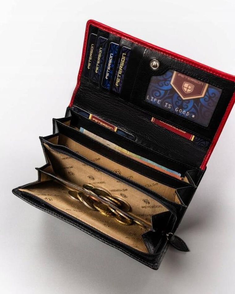 Portfel, czerwono-czarny, skórzany, Peterson