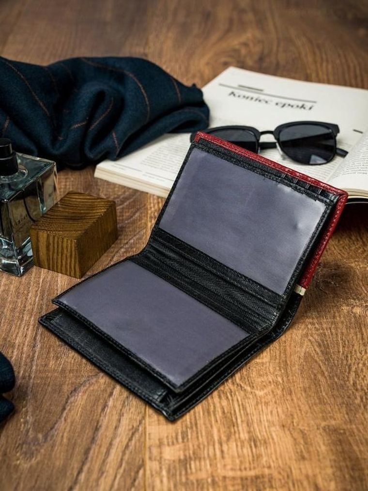 Portfel, czerwono-czarny, skórzany, RFID, Rovicky