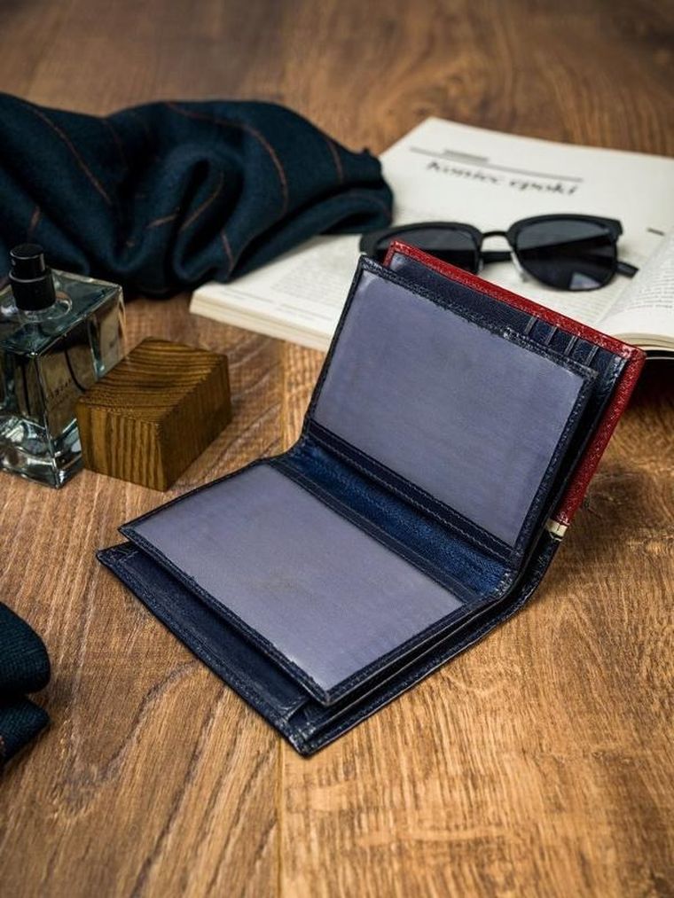 Portfel, czerwono-granatowy, skórzany, RFID, Rovicky