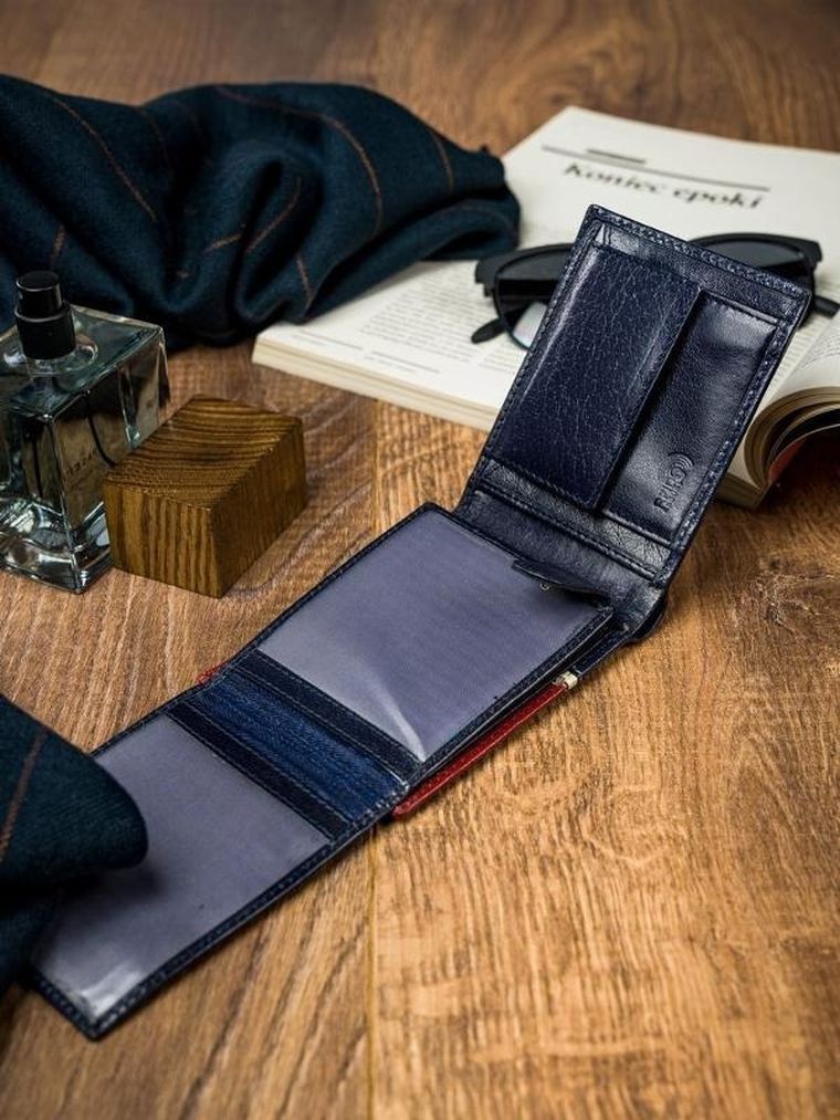 Portfel, czerwono-granatowy, skórzany, RFID, Rovicky