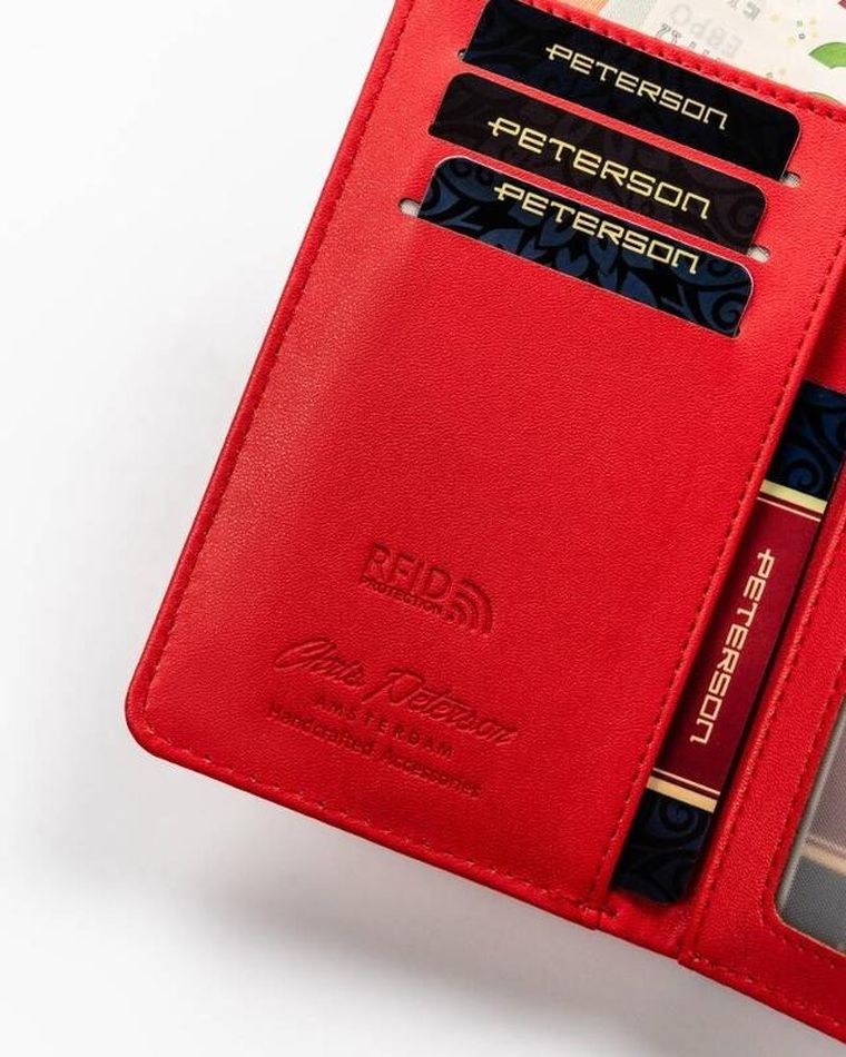 Portfel, czerwony, skóra ekologiczna, Peterson