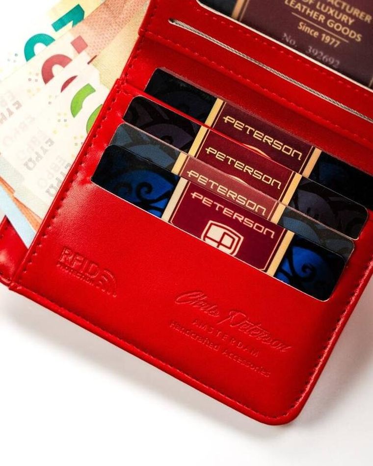 Portfel, czerwony, skóra ekologiczna, Peterson