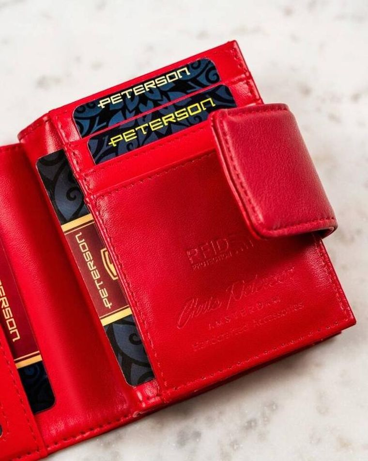 Portfel, czerwony, skóra ekologiczna, Peterson