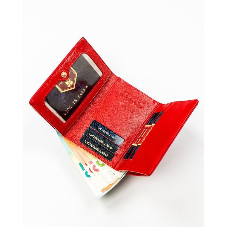 Portfel, czerwony, skóra ekologiczna, Peterson