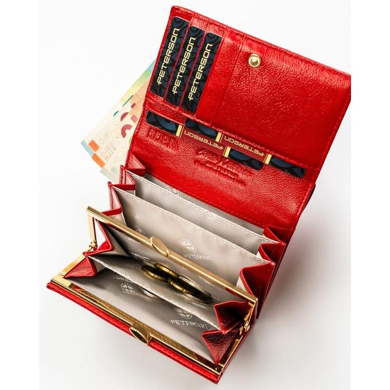 Portfel, czerwony, skóra ekologiczna, Peterson