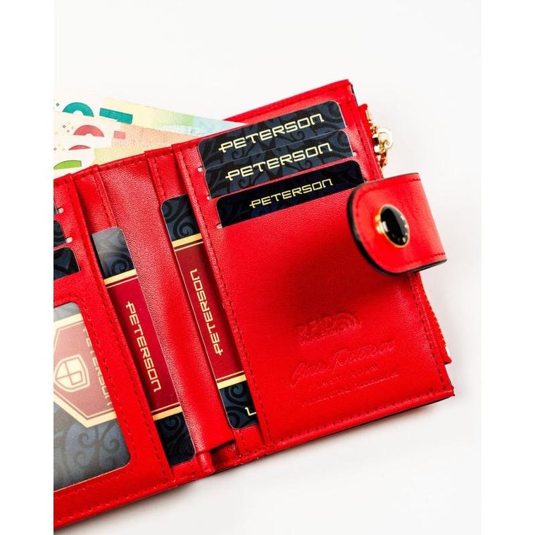 Portfel, czerwony, skóra ekologiczna, Peterson