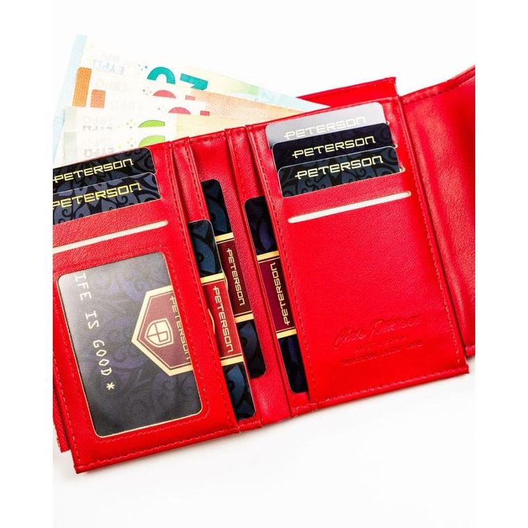 Portfel, czerwony, skóra ekologiczna, Peterson