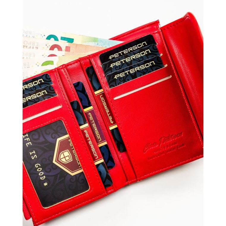 Portfel, czerwony, skóra ekologiczna, Peterson