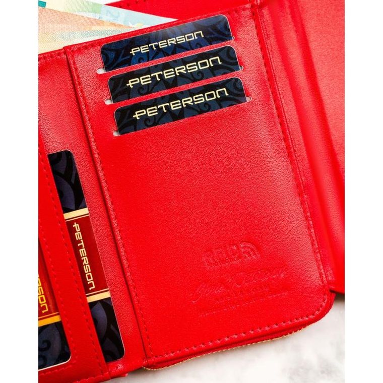Portfel, czerwony, skóra ekologiczna, Peterson