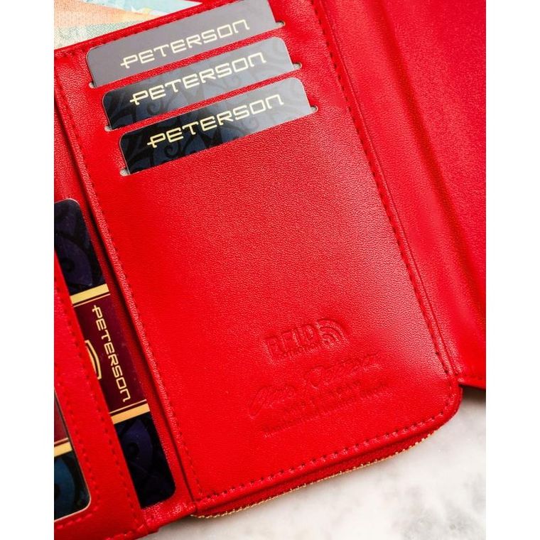 Portfel, czerwony, skóra ekologiczna, Peterson