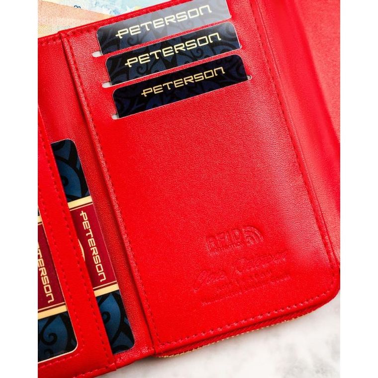 Portfel, czerwony, skóra ekologiczna, Peterson