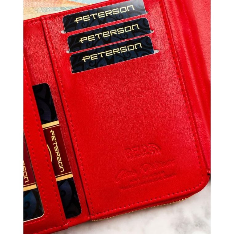 Portfel, czerwony, skóra ekologiczna, Peterson