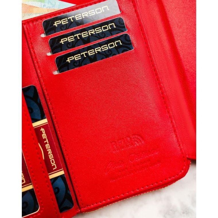 Portfel, czerwony, skóra ekologiczna, Peterson