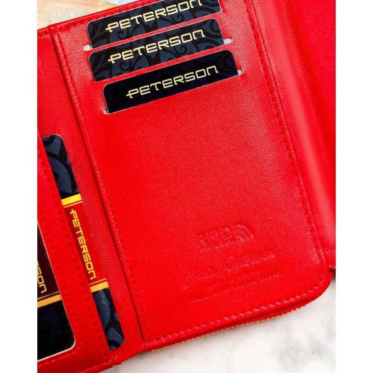 Portfel, czerwony, skóra ekologiczna, Peterson
