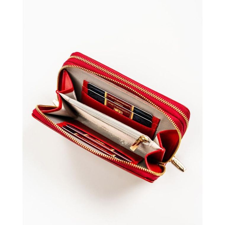 Portfel, czerwony, skóra ekologiczna, RFID, Peterson