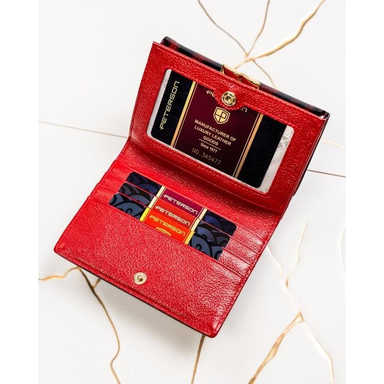 Portfel, czerwony, skóra naturalna i ekologiczna, Peterson