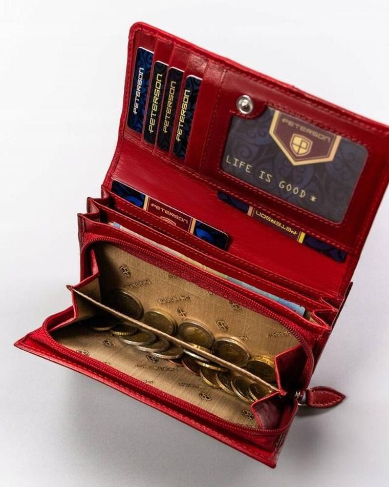 Portfel, czerwony, skórzany, Peterson