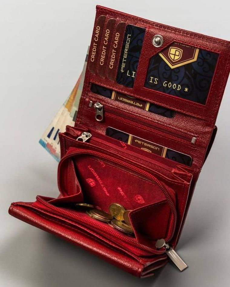 Portfel, czerwony, skórzany, Peterson
