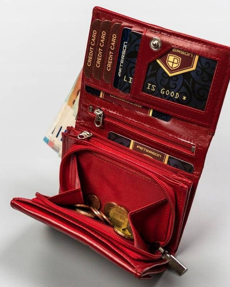Portfel, czerwony, skórzany, Peterson