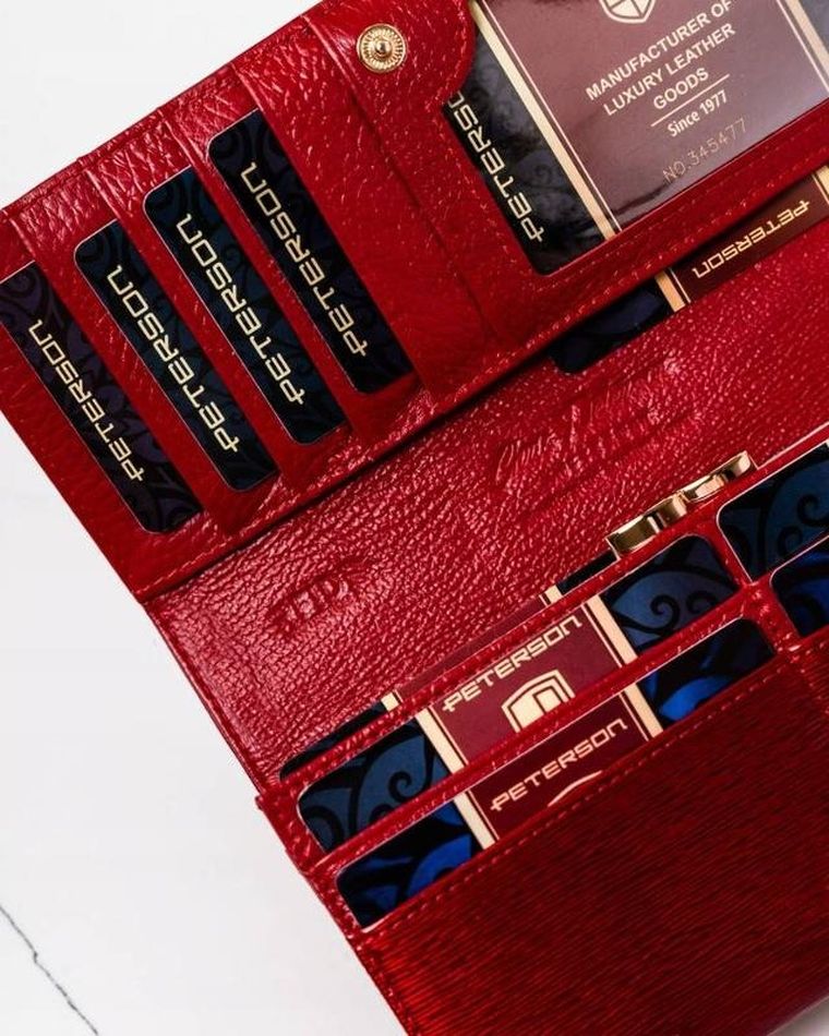 Portfel, czerwony, skórzany, Peterson