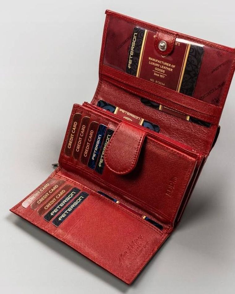 Portfel, czerwony, skórzany, Peterson