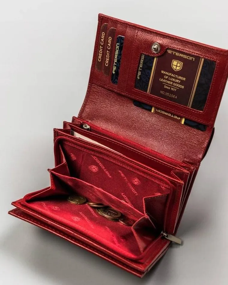 Portfel, czerwony, skórzany, Peterson