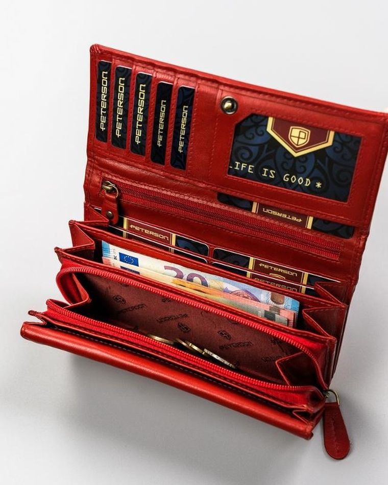 Portfel, czerwony, skórzany, Peterson
