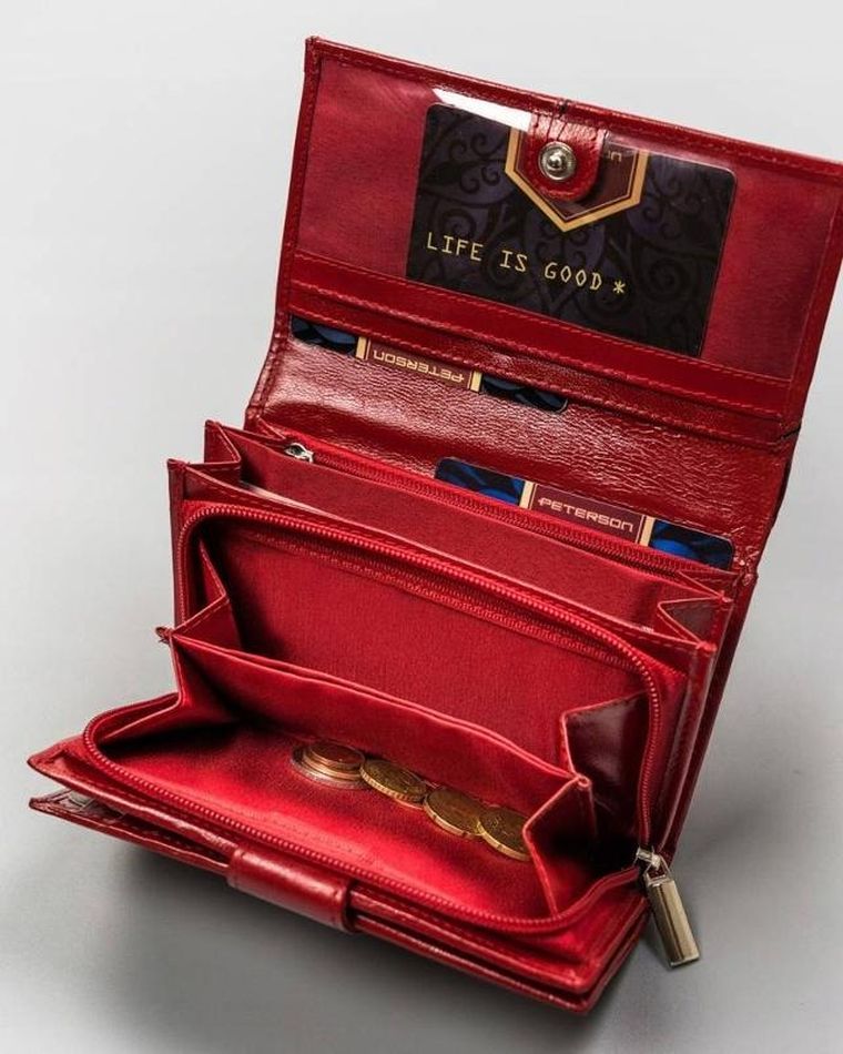 Portfel, czerwony, skórzany, Peterson