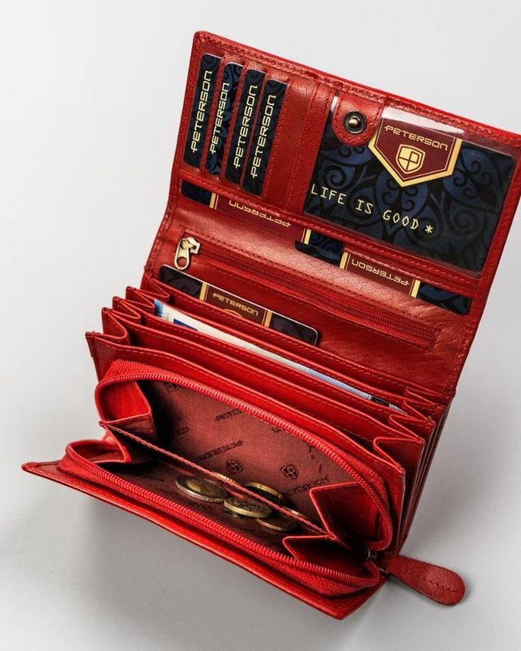 Portfel, czerwony, skórzany, Peterson
