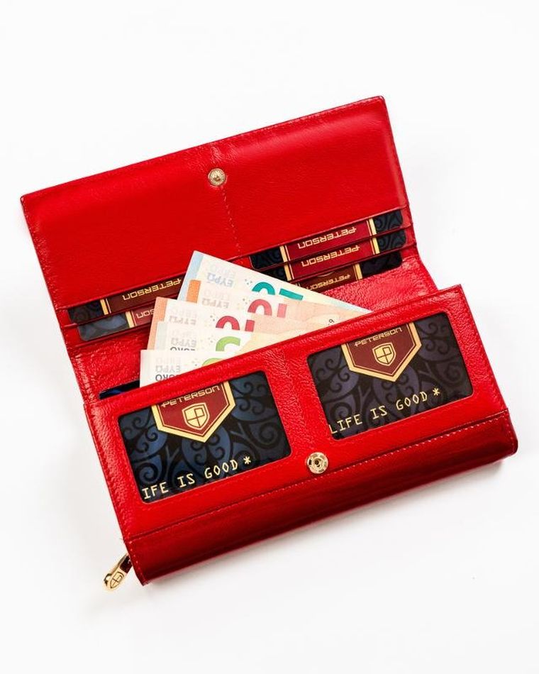 Portfel, czerwony, skórzany, Peterson