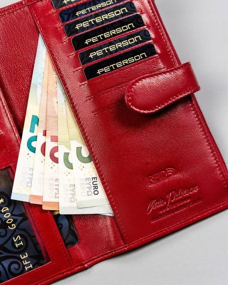 Portfel, czerwony, skórzany, Peterson