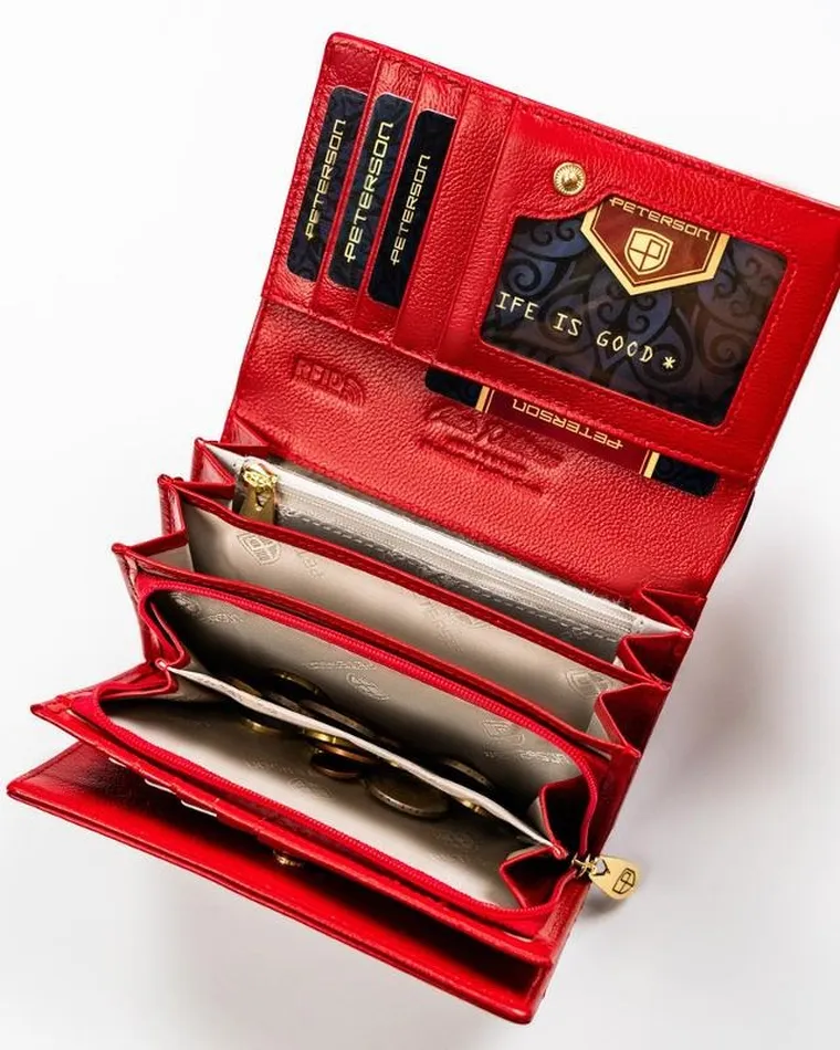 Portfel, czerwony, skórzany, Peterson