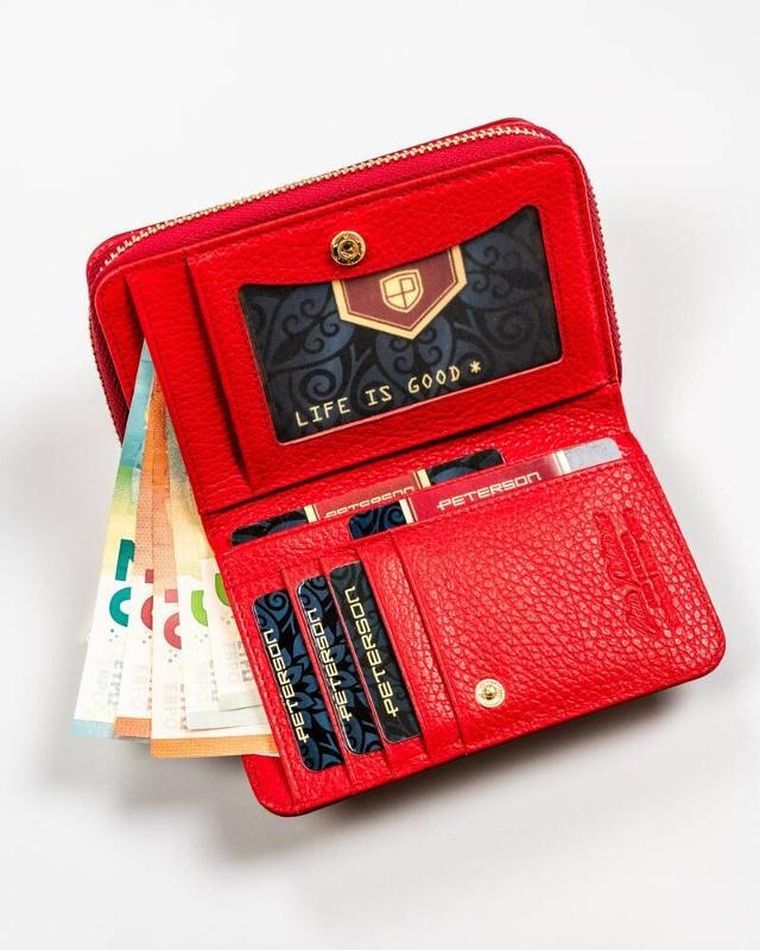 Portfel, czerwony, skórzany, Peterson